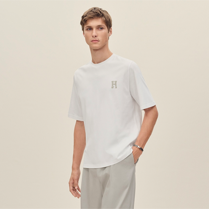 hermes h leather patch short sleeve t-shirt